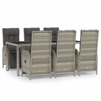 vidaXL 7 Piece Garden Dining Set with Cushions Grey Poly Rattan