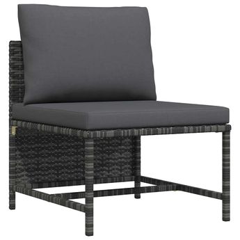 vidaXL Sectional Middle Sofa with Cushions Gray Poly Rattan