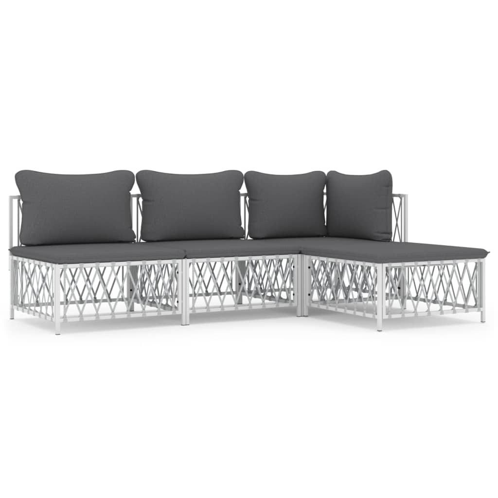 vidaXL 4 Piece Patio Lounge Set with Cushions White Steel