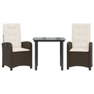 vidaXL 3 Piece Garden Dining Set with Cushions Brown Poly Rattan