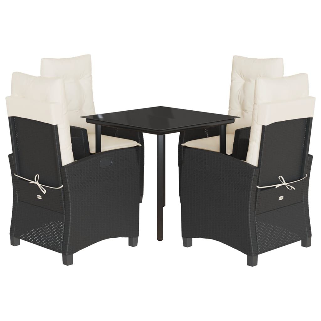 vidaXL 5 Piece Garden Dining Set with Cushions Black Poly Rattan