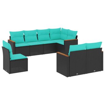 vidaXL 8 Piece Garden Sofa Set with Cushions Black Poly Rattan