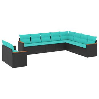 vidaXL 10 Piece Garden Sofa Set with Cushions Black Poly Rattan