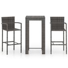 vidaXL 3 Piece Patio Bar Set with Armrest Poly Rattan Gray