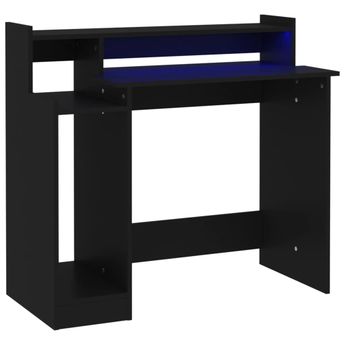 vidaXL Desk with LED Lights Black 38.2"x17.7"x35.4" Engineered Wood