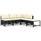 vidaXL 5 Piece Patio Lounge Set with Cushions Poly Rattan Black