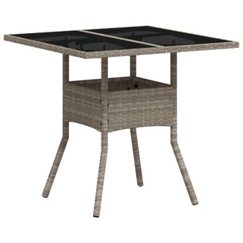 vidaXL Patio Table with Glass Top Light Gray 31.5"x31.5"x29.5" Poly Rattan