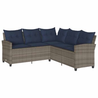vidaXL L-shaped Couch Sofa with Cushions Grey Poly Rattan