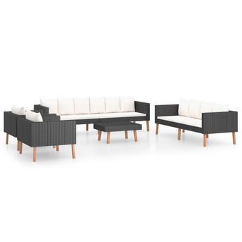 vidaXL 5 Piece Patio Lounge Set with Cushions Poly Rattan Black