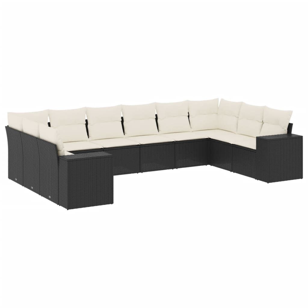vidaXL 10 Piece Garden Sofa Set with Cushions Black Poly Rattan