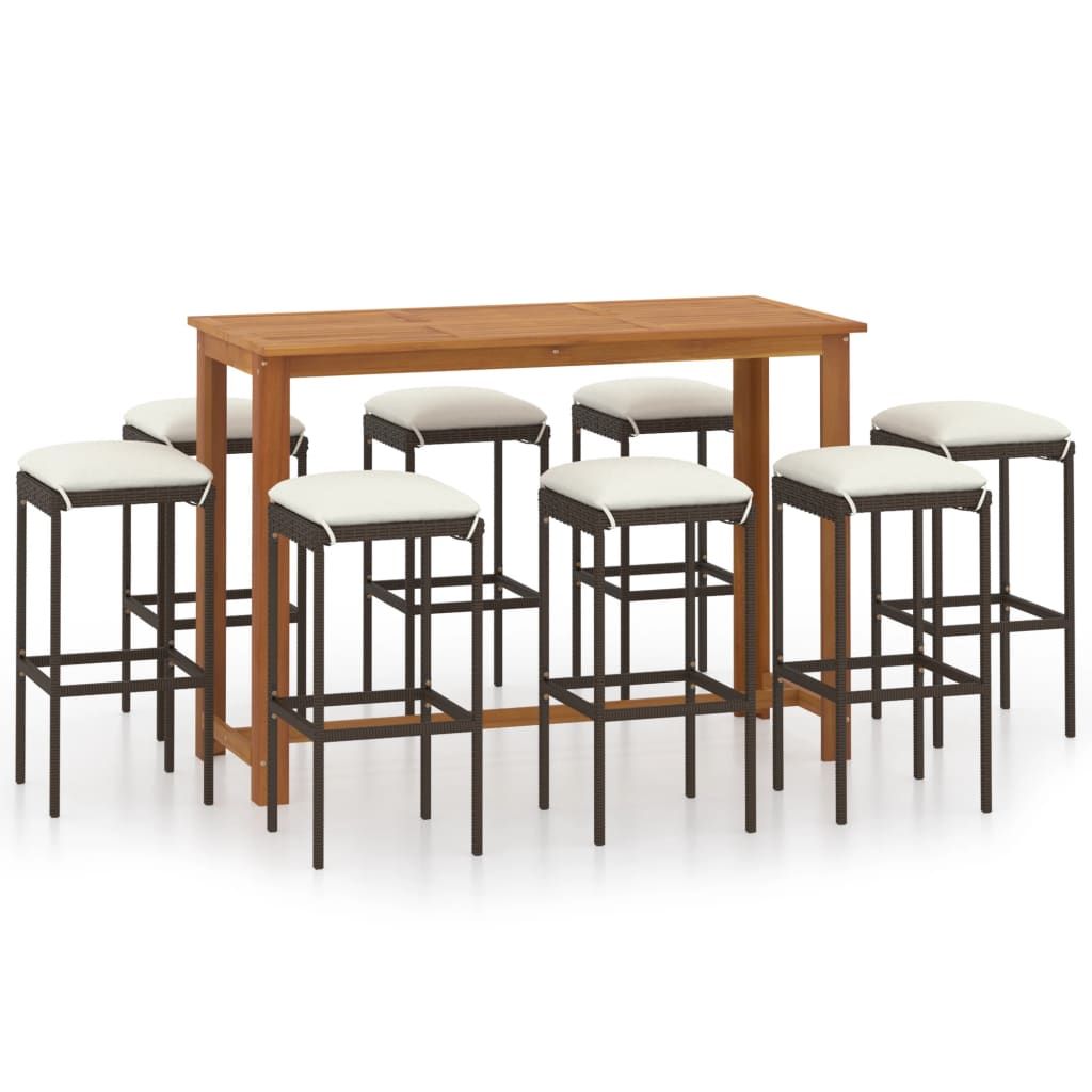 vidaXL 9 Piece Patio Bar Set with Cushions Brown