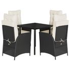 vidaXL 5 Piece Garden Dining Set with Cushions Black Poly Rattan