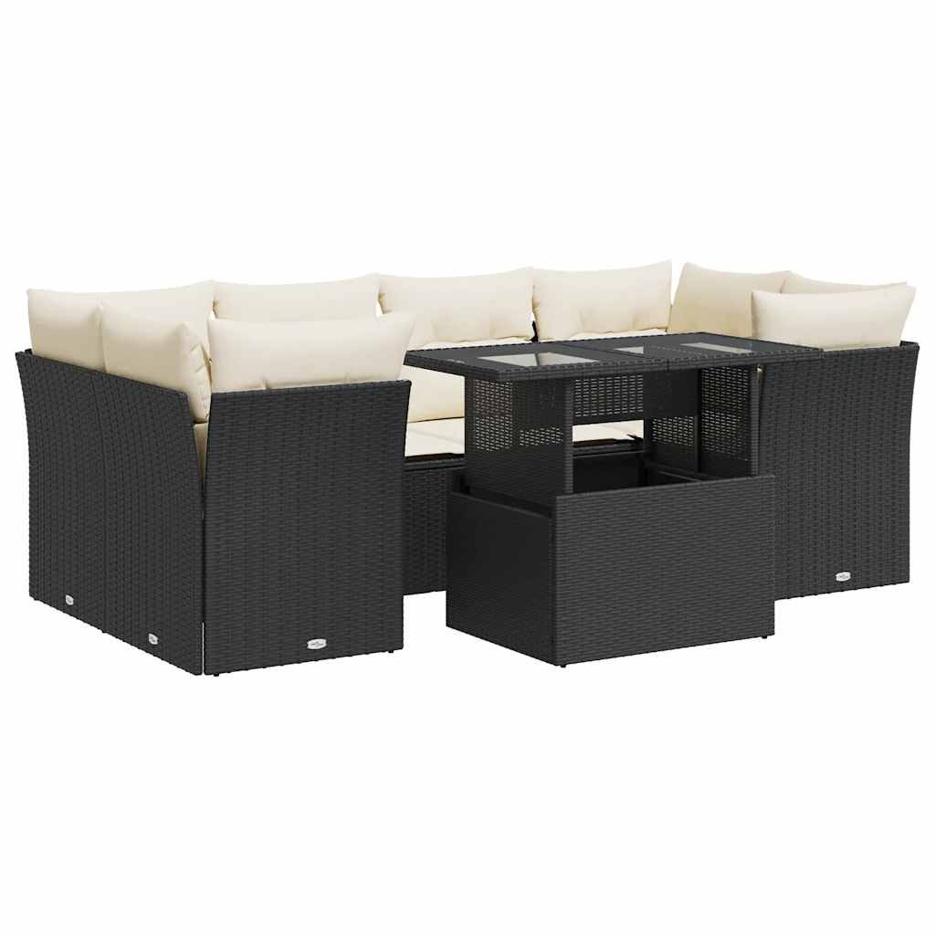 vidaXL 7 Piece Garden Sofa Set with Cushions Black Poly Rattan