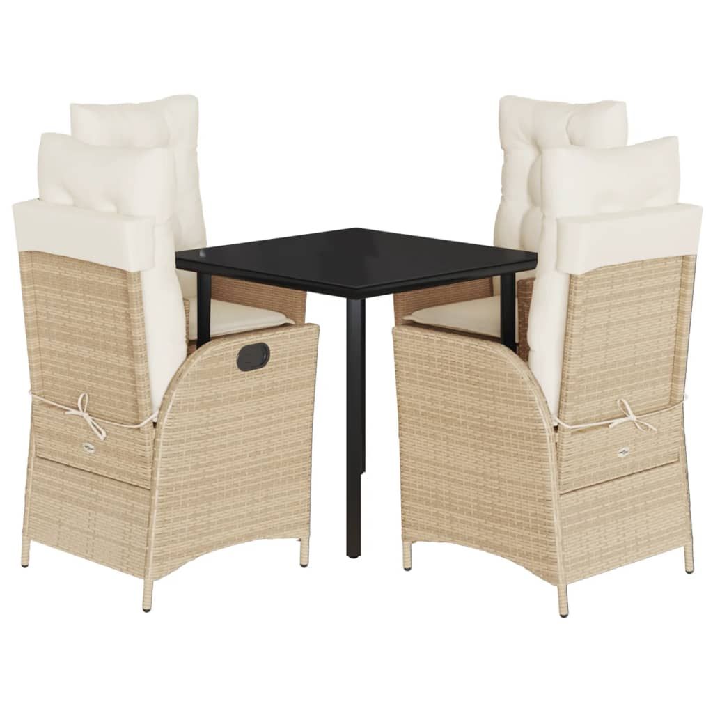 vidaXL 5 Piece Garden Dining Set with Cushions Beige Poly Rattan