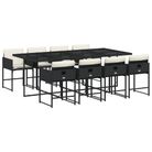 vidaXL 9 Piece Patio Dining Set with Cushions Black Poly Rattan