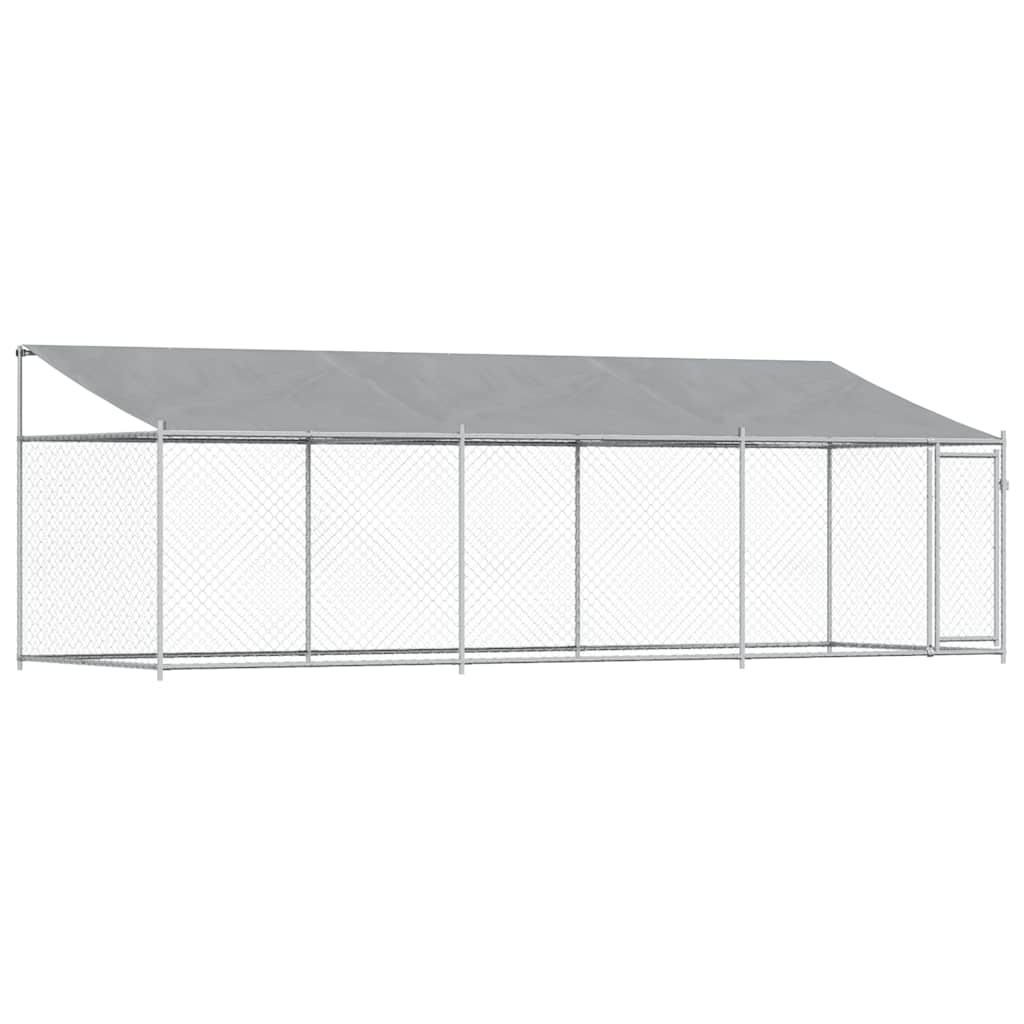 vidaXL Dog Cage with Roof and Door Gray 19.7'x6.6'x6.6' Galvanized Steel