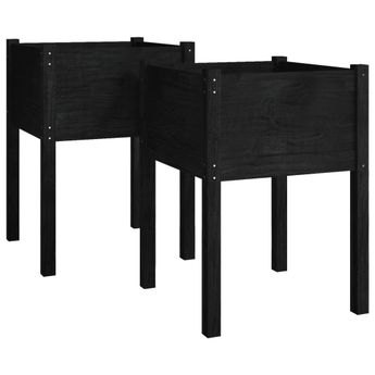 vidaXL Garden Planters 2 pcs Black 19.7"x19.7"x27.6" Solid Wood Pine