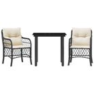 vidaXL 3 Piece Bistro Set with Cushions Black Poly Rattan