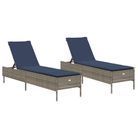 vidaXL Sun Loungers with Cushions 2 pcs Gray Poly Rattan