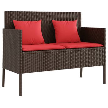 vidaXL Patio Bench with Cushions Brown Poly Rattan