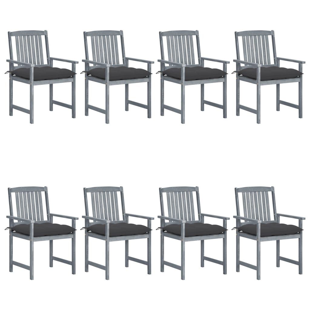 vidaXL Patio Chairs with Cushions 8 pcs Solid Acacia Wood Gray