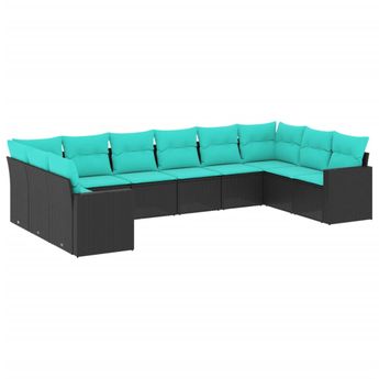 vidaXL 10 Piece Garden Sofa Set with Cushions Black Poly Rattan