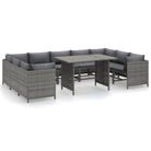 vidaXL 10 Piece Patio Lounge Set with Cushions Poly Rattan Gray