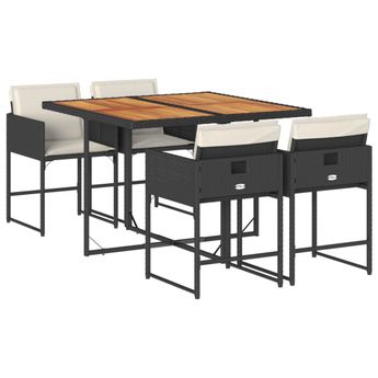 vidaXL 5 Piece Patio Dining Set with Cushions Black Poly Rattan