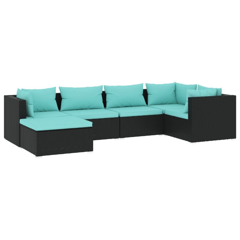 vidaXL 6 Piece Garden Lounge Set with Cushions Poly Rattan Black