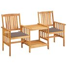 vidaXL Patio Chairs with Tea Table and Cushions Solid Acacia Wood