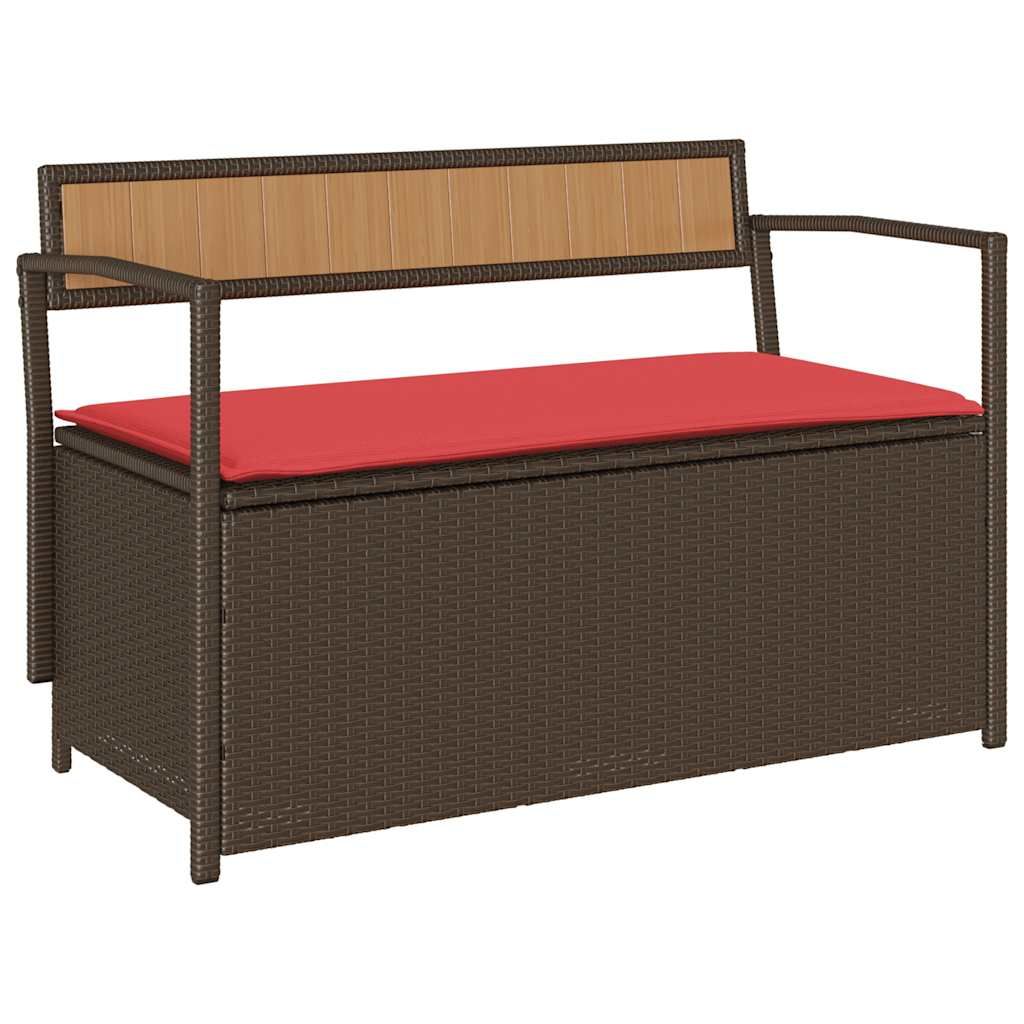 vidaXL Patio Storage Bench with Cushion Brown Poly Rattan