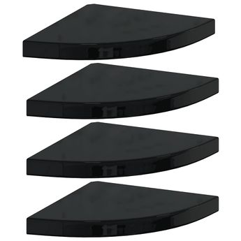 vidaXL Floating Corner Shelves 4 pcs High Gloss Black 13.8"x13.8"x1.5" MDF