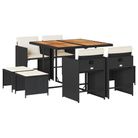 vidaXL 9 Piece Patio Dining Set with Cushions Black Poly Rattan