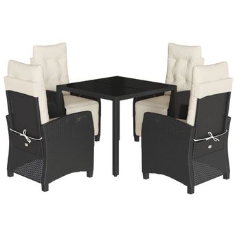 vidaXL 5 Piece Garden Dining Set with Cushions Black Poly Rattan