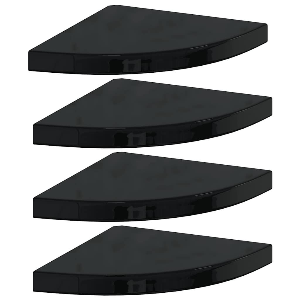 vidaXL Floating Corner Shelves 4 pcs High Gloss Black 13.8"x13.8"x1.5" MDF