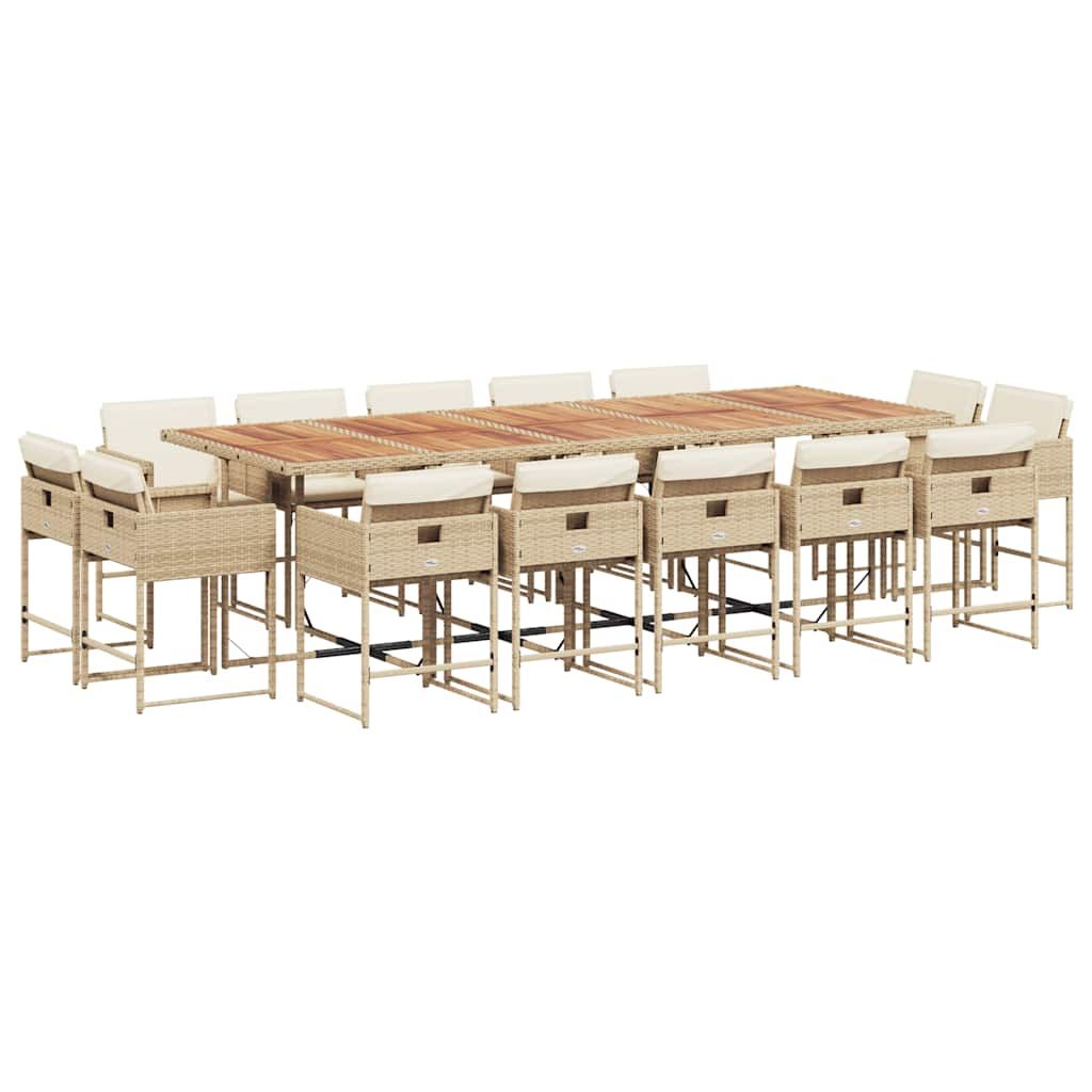 vidaXL 15 Piece Patio Dining Set with Cushions Beige Poly Rattan