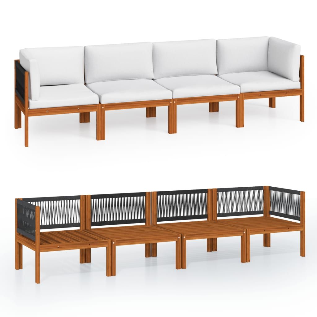 vidaXL 4-Seater Garden Sofa with Cushion Wood Acacia&Rope