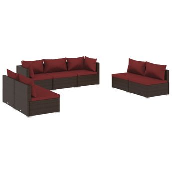 vidaXL 7 Piece Patio Lounge Set with Cushions Poly Rattan Brown