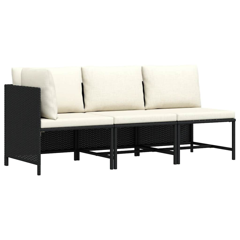vidaXL 3 Piece Patio Sofa Set with Cushions Black Poly Rattan