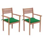 vidaXL Patio Chairs 2 pcs with Green Cushions Solid Teak Wood