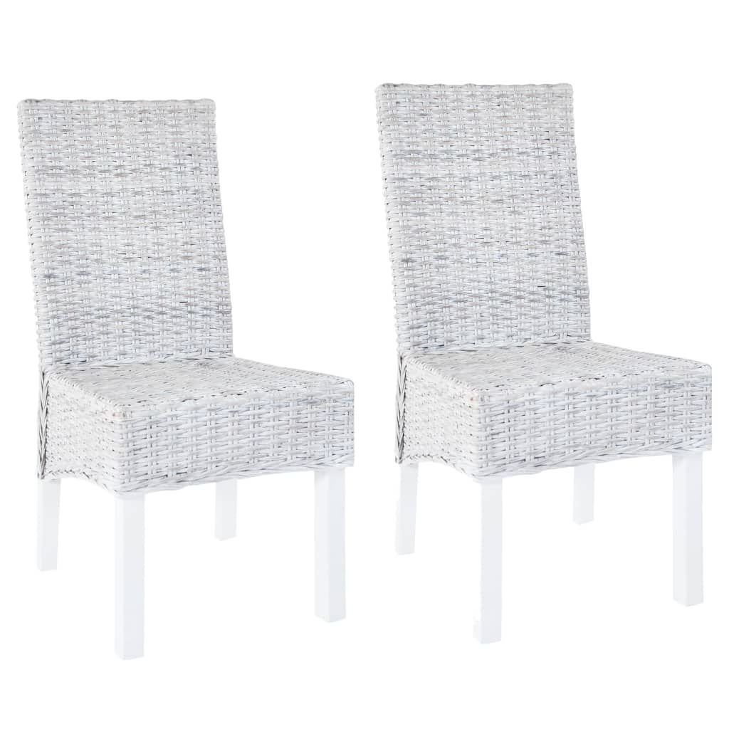 vidaXL Dining Chairs 2 pcs Light Brown Kubu Rattan and Mahogany Wood