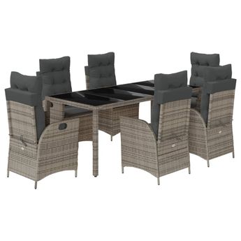 vidaXL 7 Piece Garden Dining Set with Cushions Grey Poly Rattan