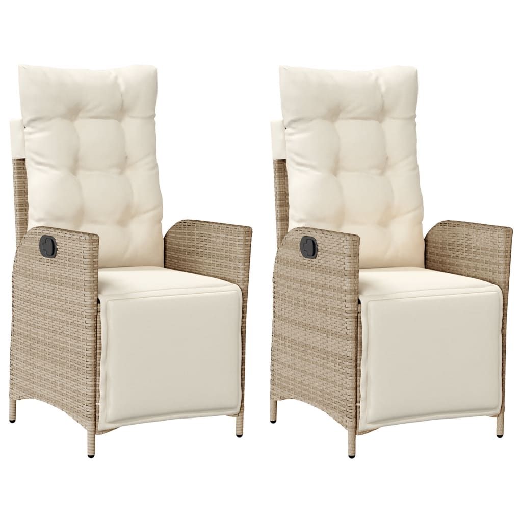 vidaXL Reclining Garden Chairs 2 pcs with Footrest Beige Poly Rattan