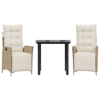 vidaXL 3 Piece Garden Dining Set with Cushions Beige Poly Rattan