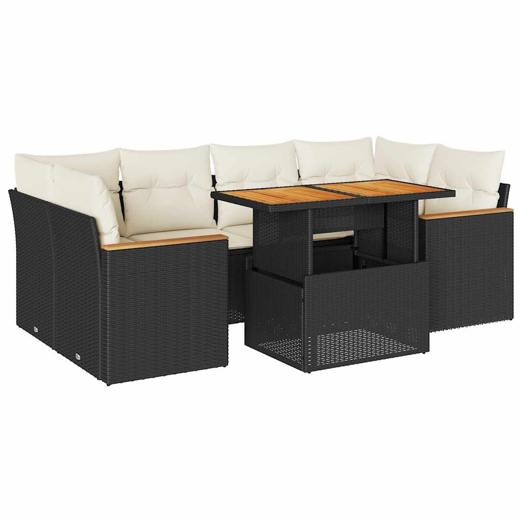vidaXL 6 Piece Garden Sofa Set with Cushions Black Poly Rattan Acacia