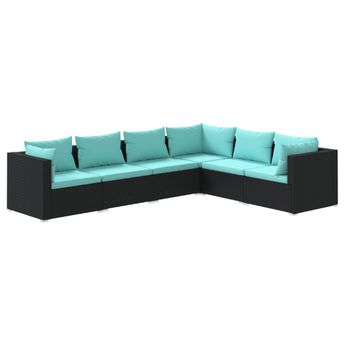 vidaXL 6 Piece Patio Lounge Set with Cushions Poly Rattan Black