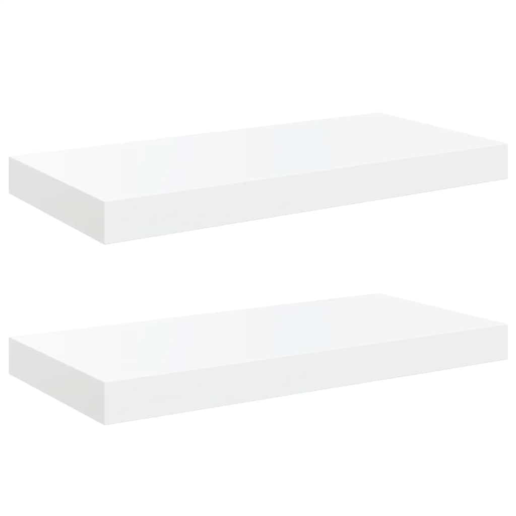 vidaXL Floating Wall Shelves 2 pcs High Gloss White 19.7"x9.1"x1.5" MDF