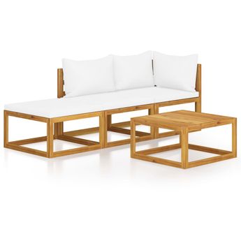 vidaXL 4 Piece Garden Lounge Set with Cushion Cream Solid Acacia Wood
