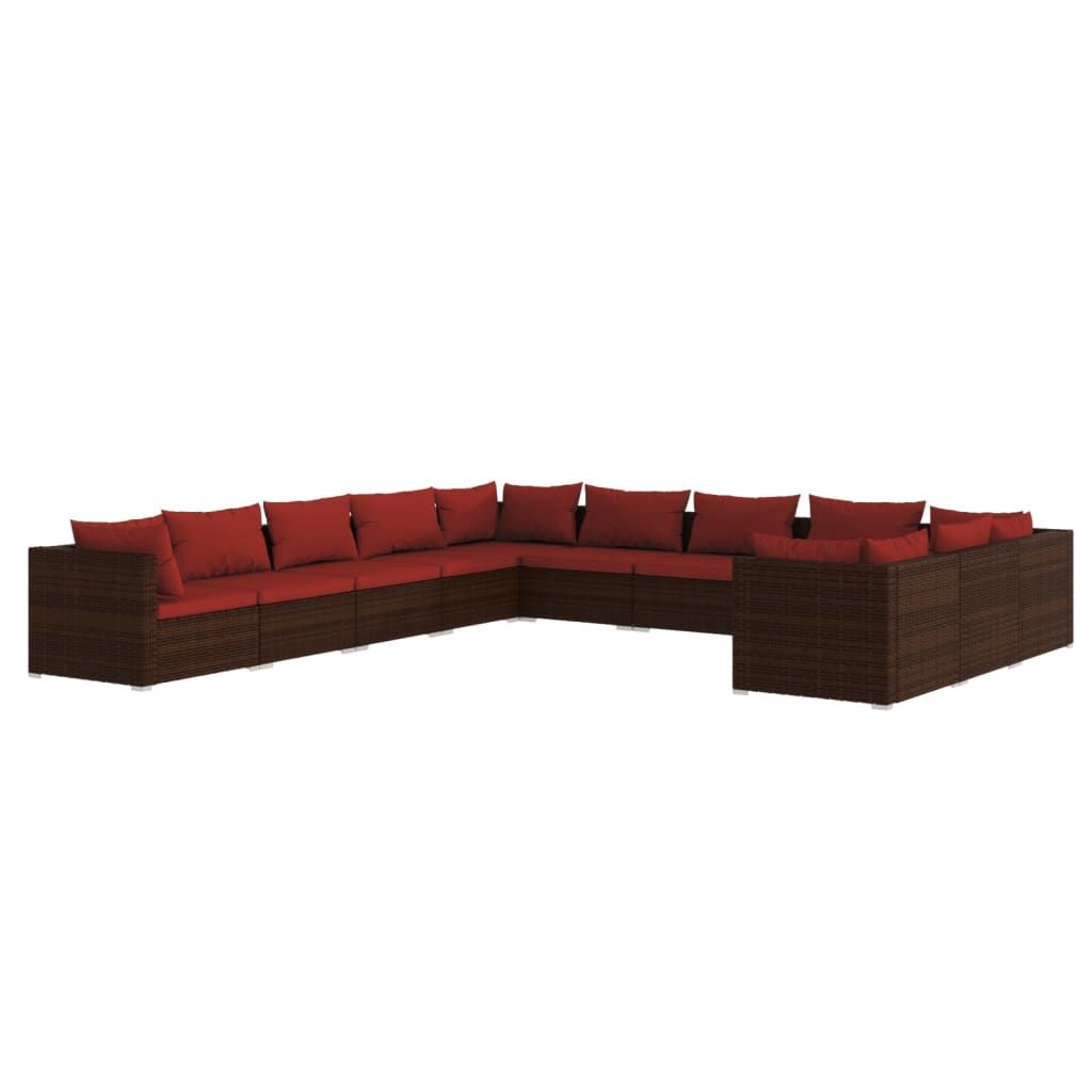 vidaXL 11 Piece Patio Lounge Set with Cushions Poly Rattan Brown