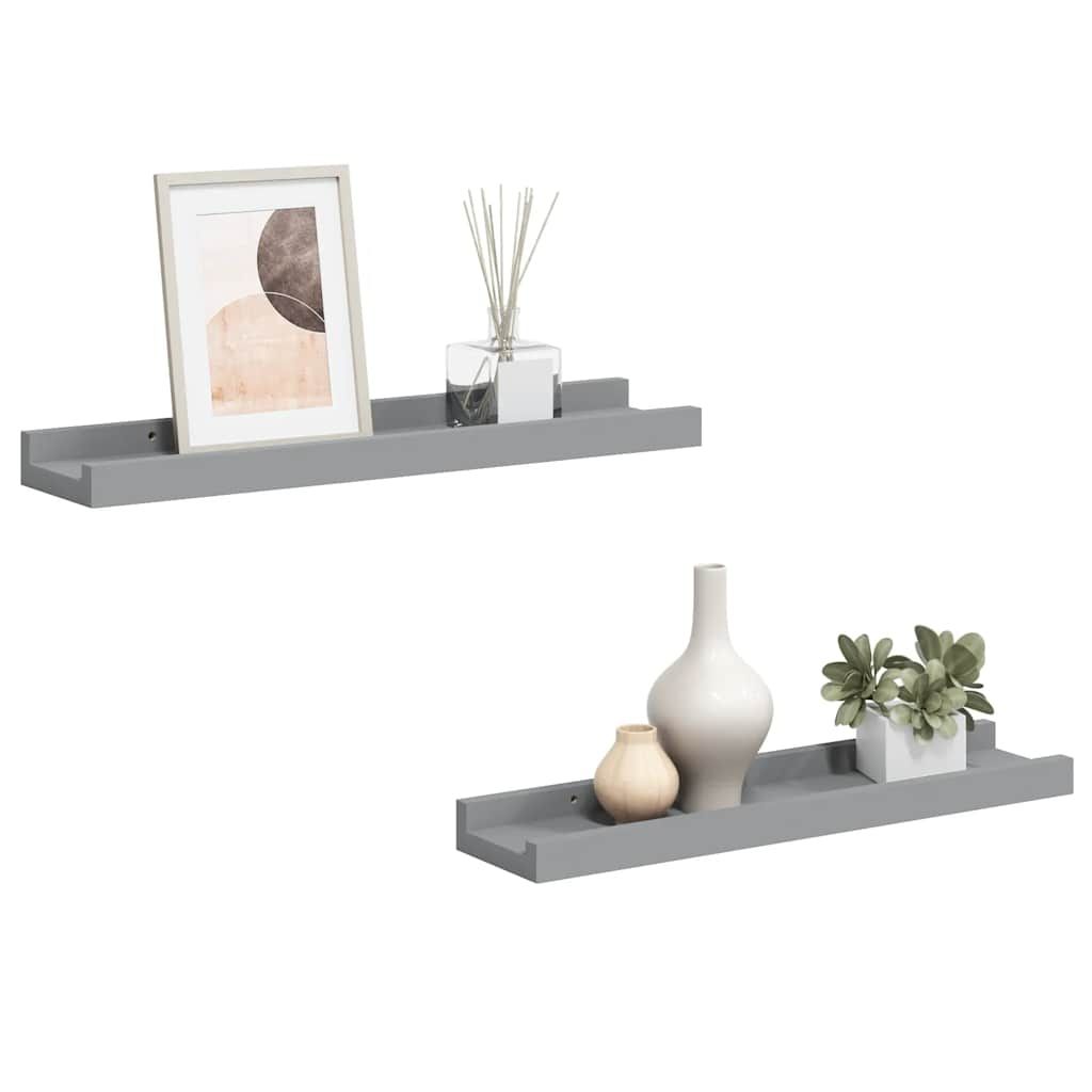 vidaXL Picture Frame Ledge Shelves 2 pcs Gray 15.7"x3.5"x1.2" MDF